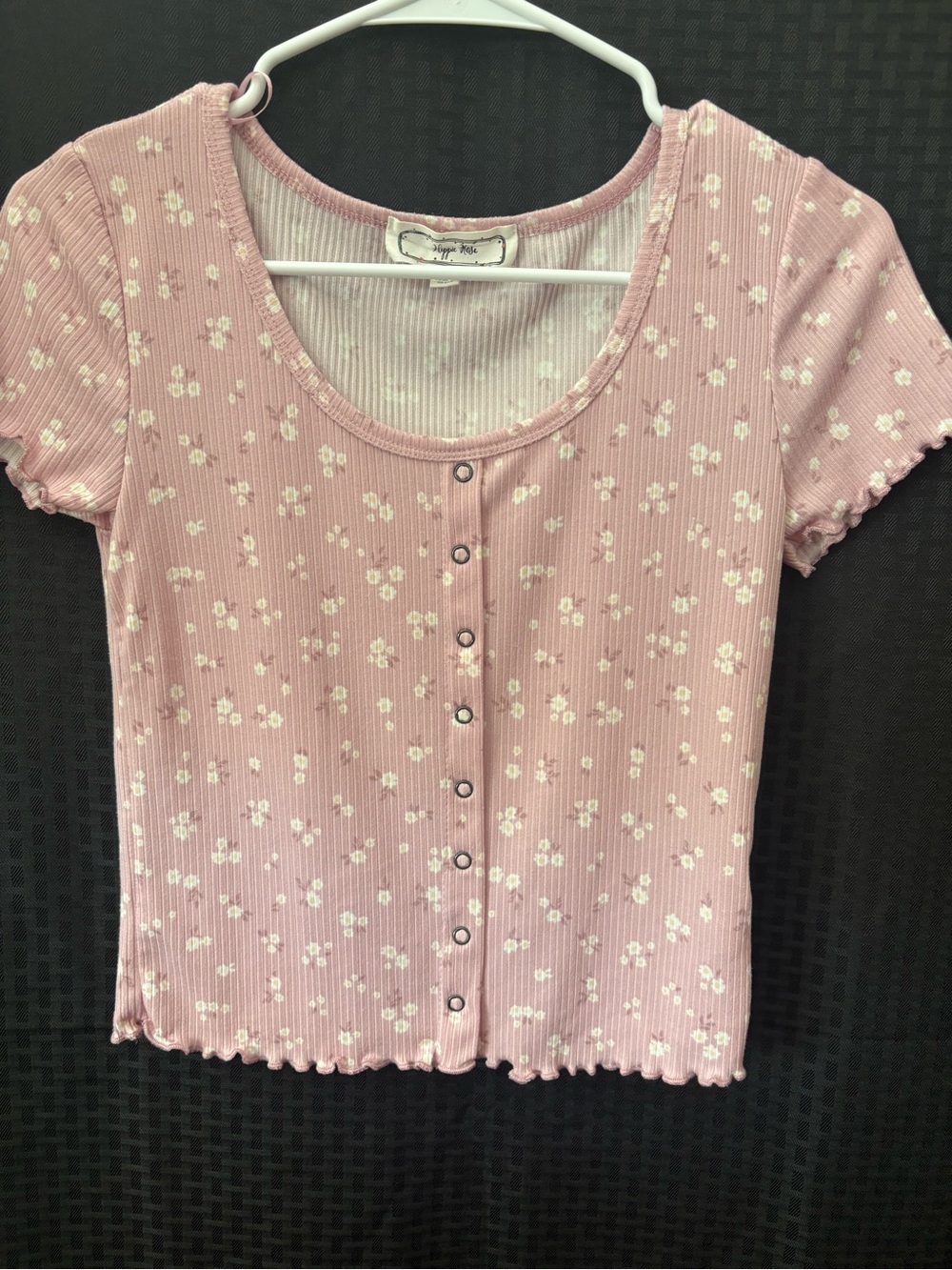 Hippie Rose Pink Floral Ribbed Button-Front Crop Top